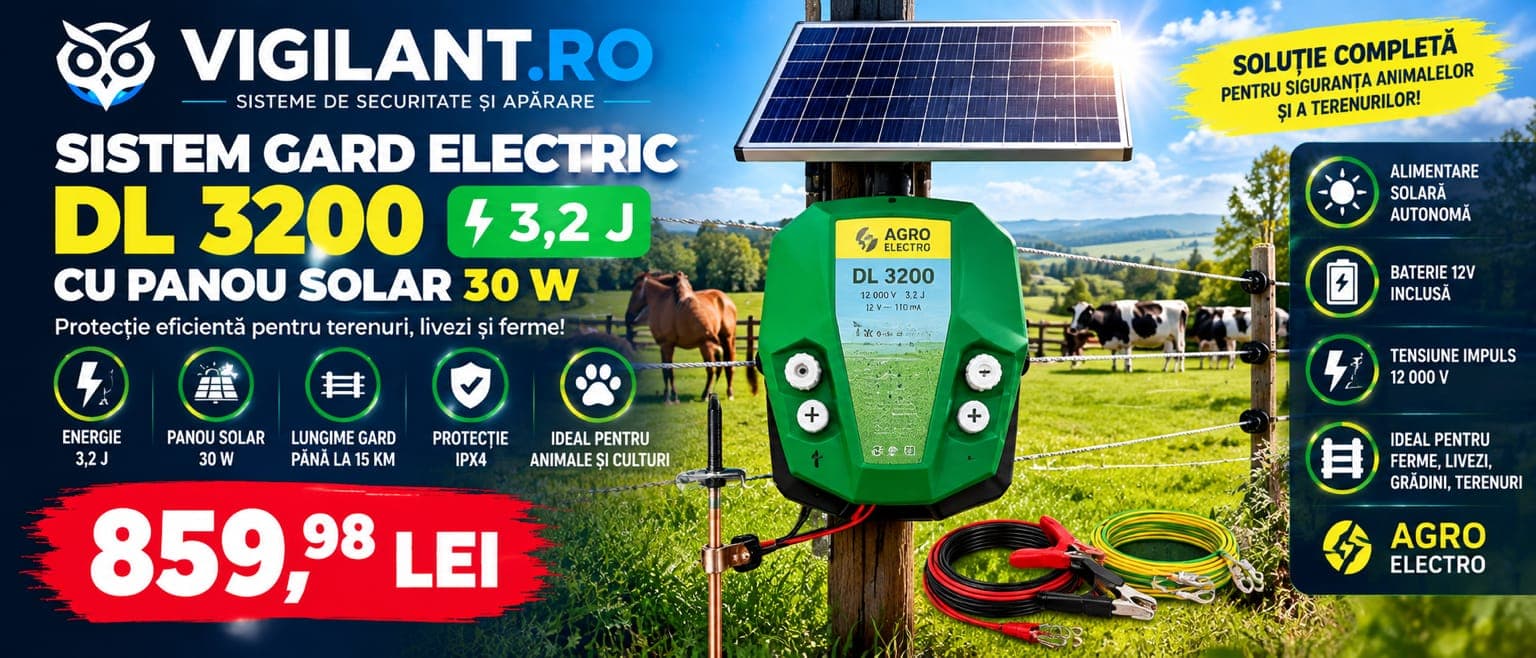 Sistem gard electric compact DL 3200, 3,2 J, cu panou solar 30 W