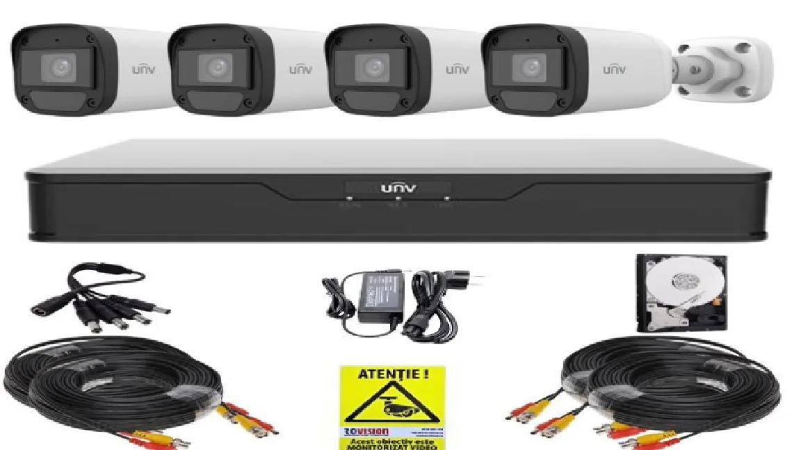 Kit supraveghere Uniview, 4 camere ColorHunter, 5MP, Imagini color