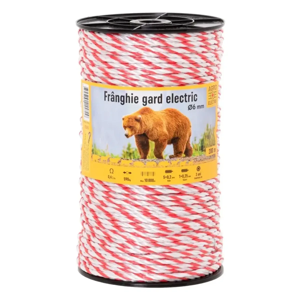Frânghie gard electric Urs 200 m, 590 kg, 0,4 Ω/m