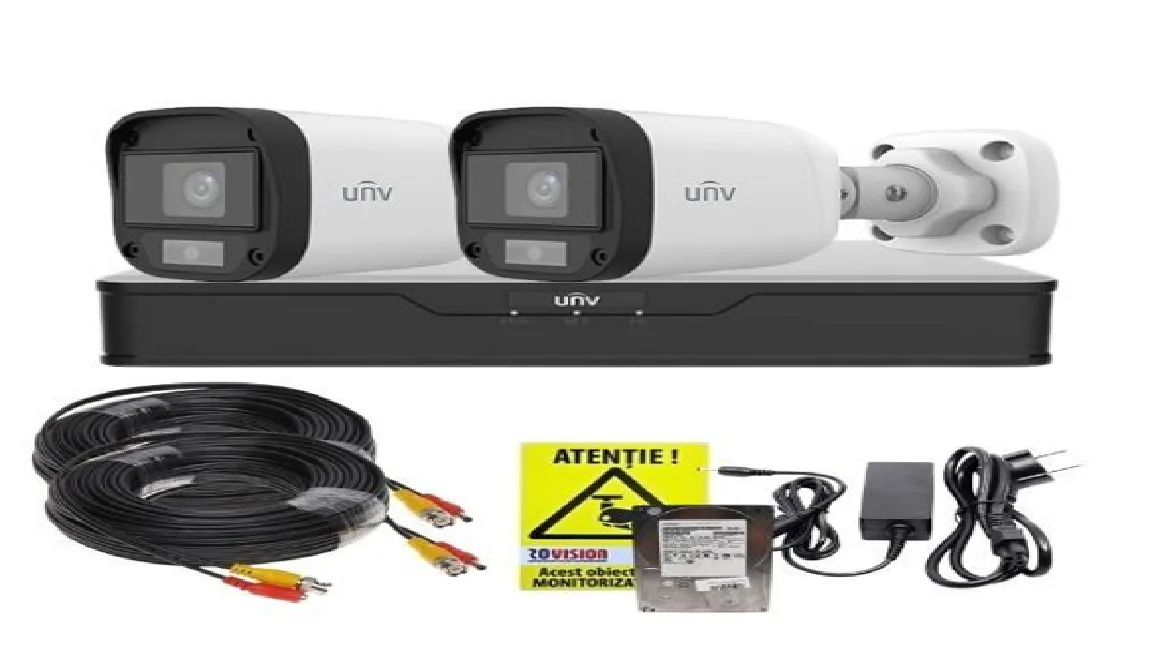 Sistem supraveghere complet 2 camere Uniview, Imagini color noaptea, 5MP