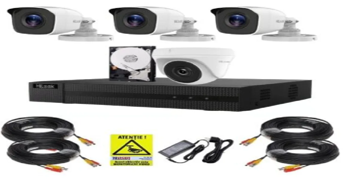 Sistem supraveghere complet Hilook, 3 camere de exterior, Full HD 2MP