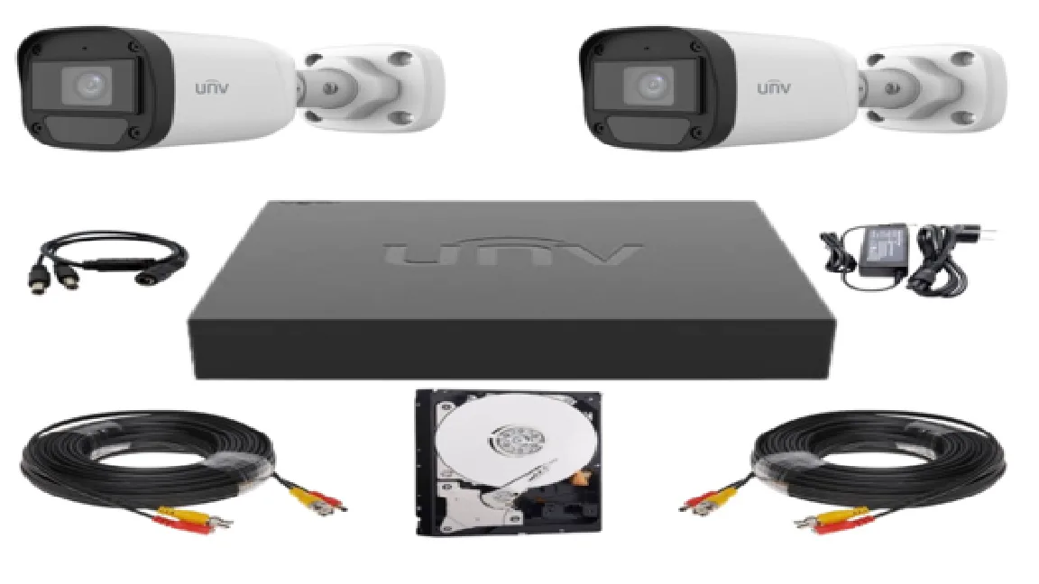 Sistem supraveghere Uniview, 2 camere, 2MP Full HD, Microfon, Infrarosu